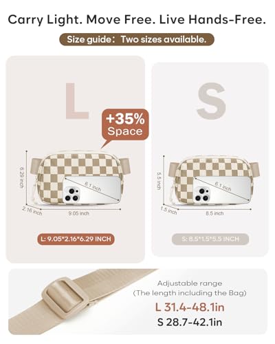 Pritent Fanny Packs for Women Crossbody Belt Bag With Zipper Back Pocket - color: Checkered Khaki, size: Large