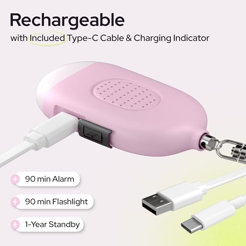 Weten Rechargeable Personal Alarm Keychain - 130dB Siren & LED Light - Stylish Personal Safety Alert for Women to Carry - Panic Button Alarm for Security - Rape Whistle for Self Defense (Pink) - color: C - Pink