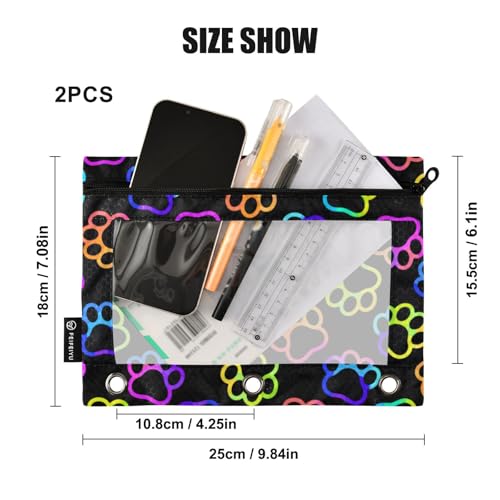 Paw Pencil Pouches for 3 Ring Binder 2 Pack - color: Paw