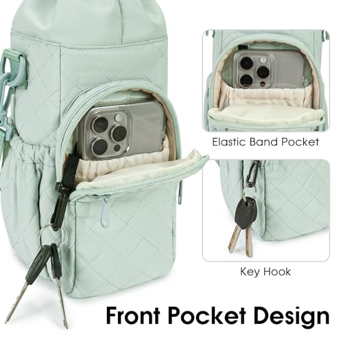 sportsnew 40oz Insulated Crossbody Water Bottle Sling Bag w/Phone Pocket - color: Quilt Green