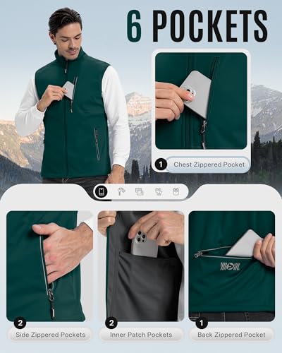 Outdoor Ventures Men's Running Golf Vest Outerwear Lightweight Windproof - color: Dark Green, size: Medium