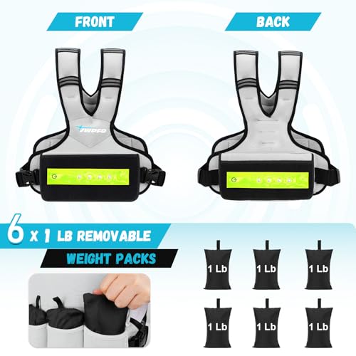 Adjustable Weighted Vest for Women Men, 6-15 Lbs/12-18 Lbs Rucking Vest with LED Light Strips, Weight Vest with 6 Ironsand Weights, and Zipper Pocket for Strength Training, Walking, Running - color: Grey