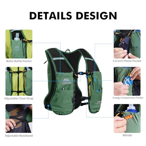 AONIJIE Running Hydration Vest for Women Men 8L Hydration Backpack Hiking - color: Green