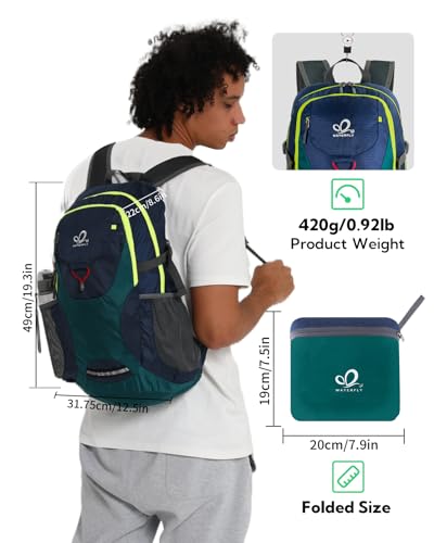 WATERFLY Lightweight Packable Hiking Backpack, 30L Day Pack - color: Green & Yellow