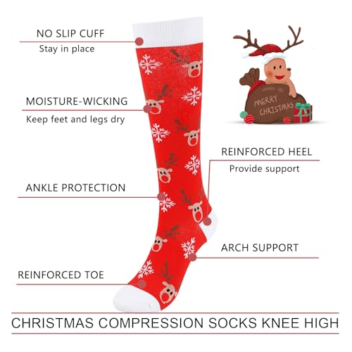 Junely Compression Socks for Women Knee High Socks Funny - color: A2-christmas01