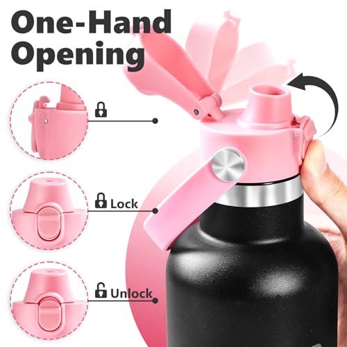 EIPOSAU Auto Flip Lid for Hydro Flask Standard Mouth Bottle, Spout lid for HydroFlask Narrow Mouth Bottle, Replacement Lid with Button Lock - color: Pink