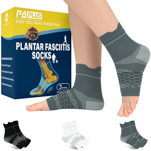 3 Pairs Plantar Fasciitis Socks Ankle Compression Sleeve with Arch Support - color: 1 Black+1 White+1 Gray（3 pairs）, size: Large