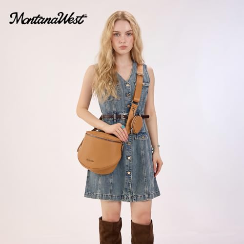 Montana West Crossbody Bag for Women, Vegan Leather Bum Bag with Coin Purse - color: Camel