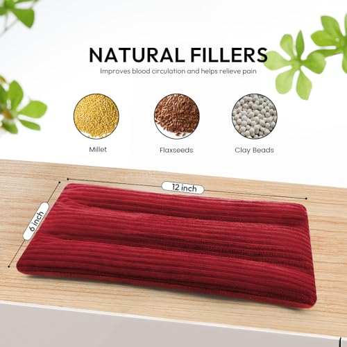 Microwave Heating Pad 6 x 12 Small Heating Pad Microwave, Microwave Bean Bag Heating Pad for Neck and Shoulders, Moist Heat Pack Pillow Warm Compress for Knee, Muscles, Joints, Wrist (Wine Red) - color: 6 X 12" Wine Red - 1 Pack