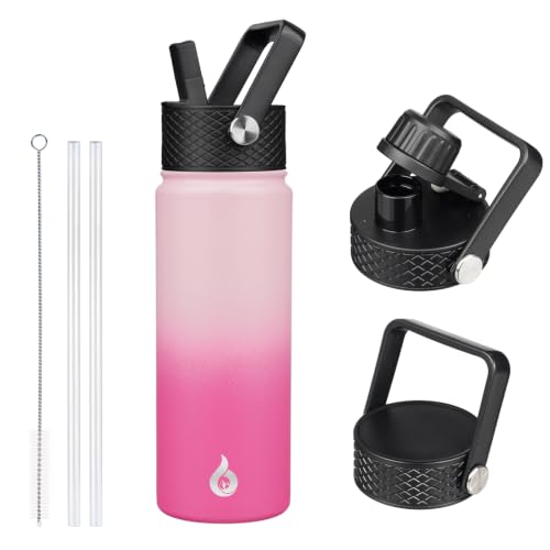 BJPKPK 22oz Insulated Water Bottle with Straw Lid, Stainless Steel Bottle - color: Cherry, size: 22 Ounces