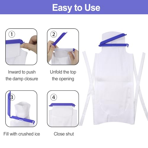 Pallesen Refillable Ice Bags with Clamp Closure – Easy-Filling Hospital Ice Pack with Soft Outer Cover, Leak-Resistant Inner Layer, Ideal for Pain Relief (10, White, Large)