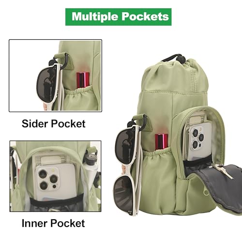Wongeto Water Bottle Holder with Strap,25oz/40oz/64oz Water Bottle Carrier Sling Bag with Phone Pocket Crossbody Adjustable Shoulder with Hand Strap for Walking - color: Green