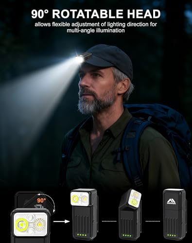 Minsk Rechargeable EDC Flashlight, Mini Flashlights Clip-on Light, 90° Rotatable Head Pocket Light, 500 Lumen Portable Flashlight of Magnetic for Running, Camping, Cycling, Emergency(Black)