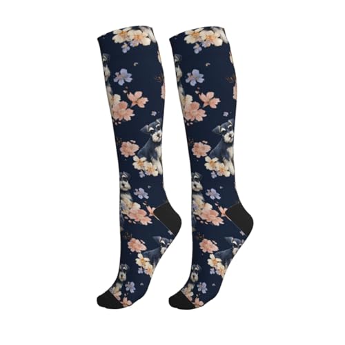 Cute Compression Socks Knee High Support Stockings Women Men - color: Cute Schnauzer Dog