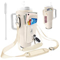 Stanley Carrier Bag for Stanley 40oz/30ozTumbler with Phone with 2 Adjustable Strap,3 Pockets Bottle Stanley Cup Carrier Bag & Case,Accessories for Hiking Travelling - color: Beige