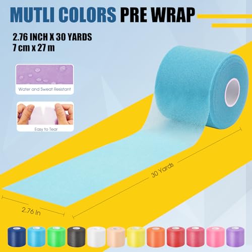 Pre Wrap Athletic Tape 3 Pack, 2.76 Inch x 30 Yards Foam Underwrap, Blue - color: Blue
