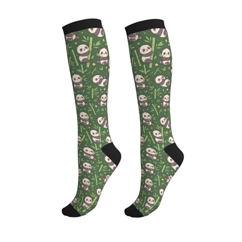 Patterned Knee High Socks for Women Men Athletic Running Travel Work - color: Forest Bamboo Panda