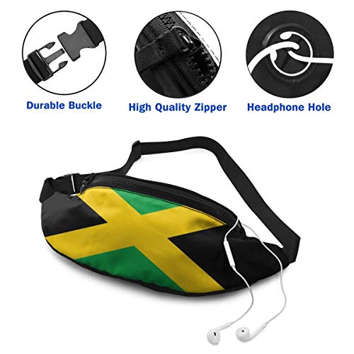 Dujiea Fanny Pack, Jamaica Flag Waist Bag with Headphone Hole Belt Bag Adjustable Sling Pocket Fashion Hip Bum Bag for Women Men Kids Outdoors Casual Travelling Hiking Cycling - color: Jamaica Flag