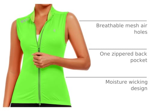 Little Donkey Andy Women's Breathable Cycling Vests full Zip Reflective Sleeveless Jerseys Running Biking Shirts 4 Pockets - color: Fluorescent Yellow, size: Small