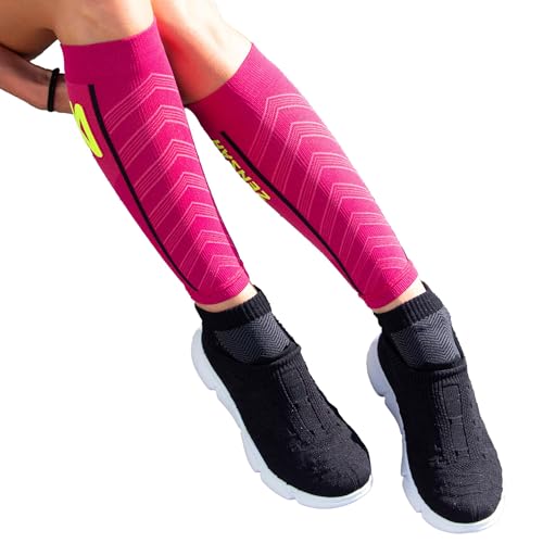 Zensah Featherweight Compression Leg Sleeves - Relieve Shin Splints, Calf Strains - color: Fuchsia, size: Large