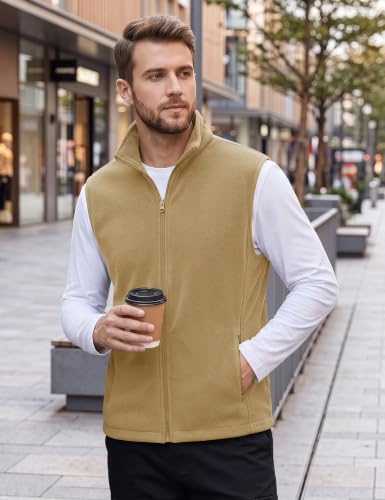 TACVASEN Men's Fleece Vest Winter Casual Vests Outerwear Sleeveless Jacket - color: Khaki, size: Large
