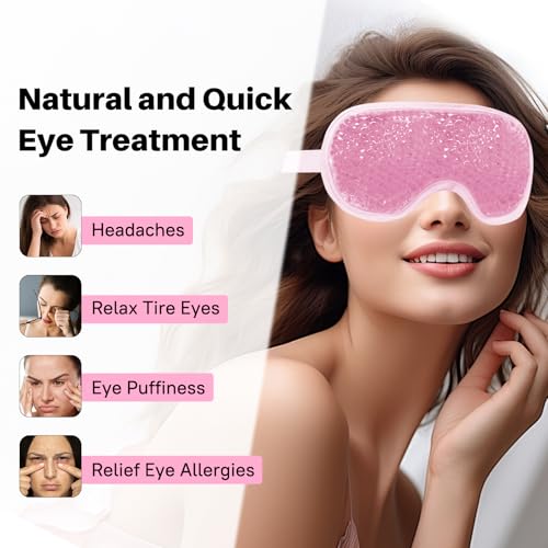 Cooling Eye Mask with Gel Bead 2 Pack Gel Eye Mask Cold Eye Mask for Relaxtion,Puffy Eyes Reusable Cold & Warm Compress for Puffiness,Dry Eyes,Headaches,Migraines,Stress Relief,Post Surgery - color: Pink-full&hole