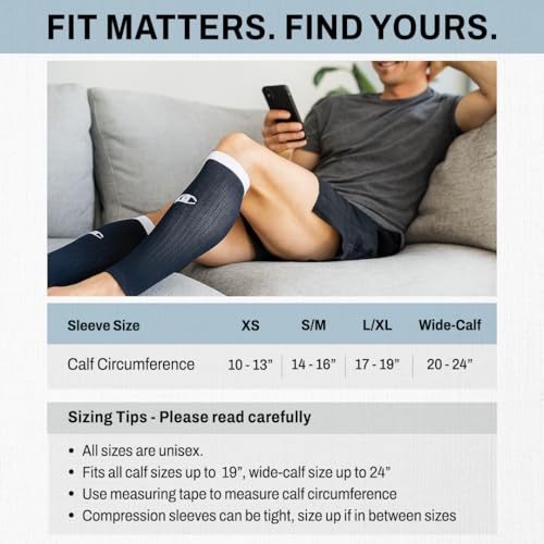 PRO Compression Marathon Calf Sleeve, Navy Over White, L/XL (1-Pack) - color: Navy Over White, size: Large/X-Large