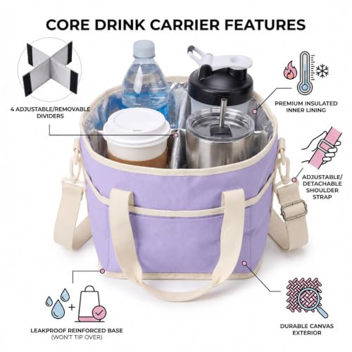 Drink Carrier Tote Bag, Family Size 4 Compartment Drink Carrier - color: Light Purple