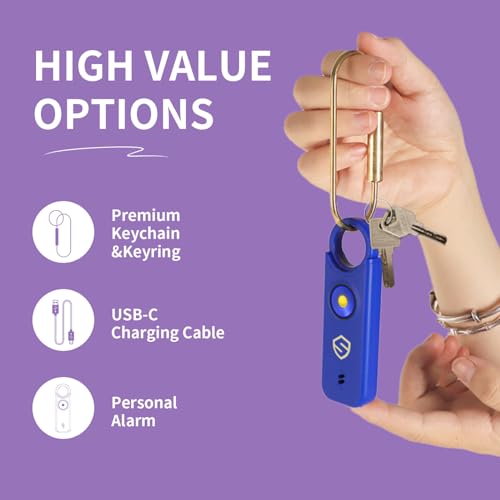 Personal Alarm for Women, Men, Kids, Elderly, Self Defense - Designed by Women 140DB Extra Speakers Alarm with Strobe Light, Rechargeable, Safety Alarms and Premium Keychain (Elegant Purple) - color: Elegant Purple