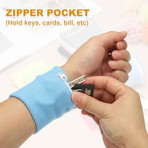Wrist Wallet Wristband with Zipper,Cotton Wrist Band SweatBands - color: Sapphire Blue