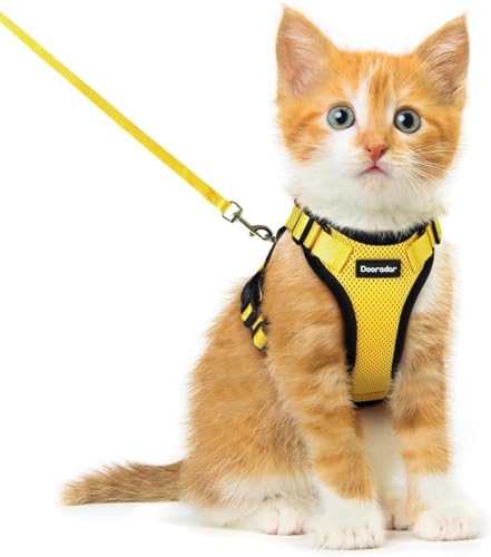 Dooradar Cat Harness and Leash Set, Adjustable and Escape Proof, XXS - color: Yellow, size: Xxs