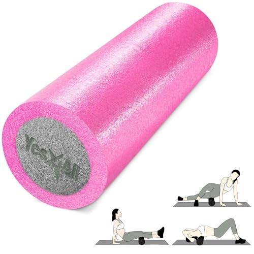 Yes4All Medium Firm Two-Layer PE Foam Roller for Yoga & Pilates - color: ‎18 Inches - Pink/Grey