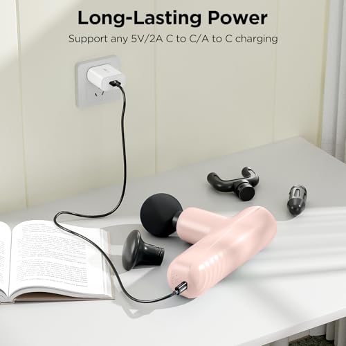 Mini Massage Gun, Powerful Handheld Muscle Massager for Muscle Relaxation, Deep Tissue Percussion Small Massage Gun Travel Massager with 4 Massage Heads Silent Brushless Motor, Pink - color: Pink