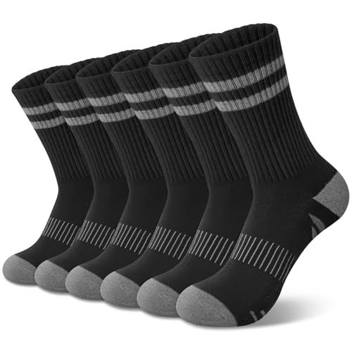 YSense 6 Pairs Crew Socks for Women, Hiking Running Compression Socks - color: Black