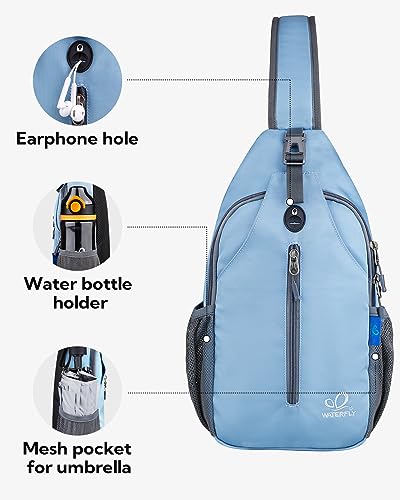 WATERFLY Sports Crossbody Sling Backpack Sling Bag Chest Bag Daypack for Cycling Hiking Running Men Women - color: Starry Night Light Blue
