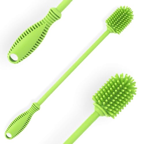 Silicone Bottle Brush with Long Handle, 12.5" Water Bottle Cleaner, Green - color: Green
