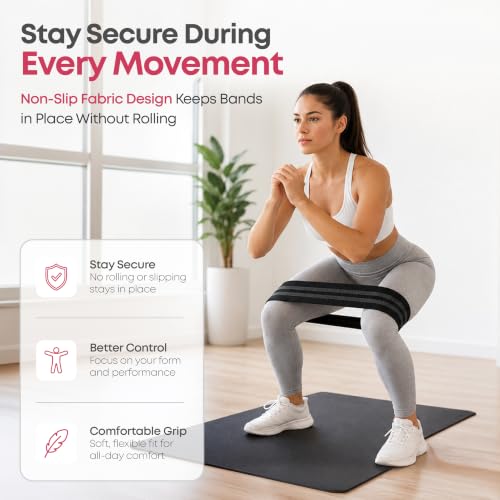 Fabric Resistance Bands for Working Out - Pack of 3 Non-Slip Booty Bands for Legs, Glutes & Butt - Light Medium Heavy Hip Circle Bands for Women and Men - Squats, Hip Thrusts, Glute Training