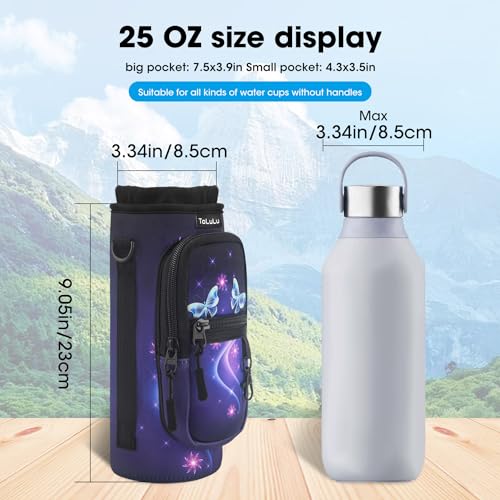 ToLuLu 25/32/40oz Water Bottle Carrier Bag Pocket,Insulated Neoprene Adjustable Shoulder Strap Water Bottle Pouch Case, Crossbody Water Bottle Holder Sling Sleeve for Men Women Adults - color: Purple Butterfly, size: 25 OZ