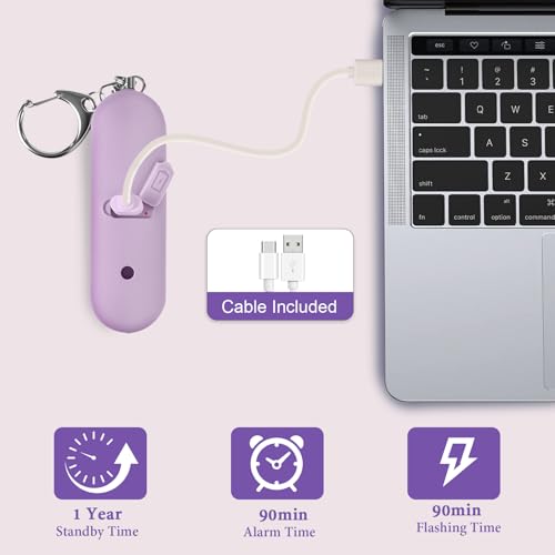 Personal Safety Alarm - Waterproof Rechargeable Security Alarm - 140dB Extra Loud Siren & Strobe Light - Self Defense Keychain - Gift for Women, Teenagers, College Girls, Seniors(Wisteria) - color: Wisteria