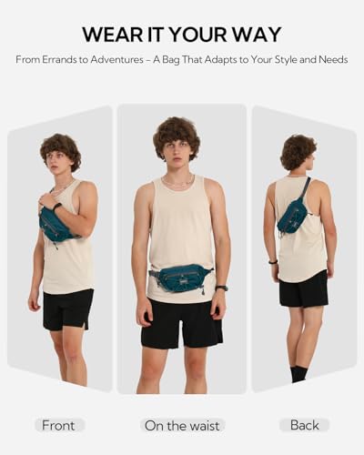 WATERFLY Small Fanny Pack RFID Blocking Travel Hiking Crossbody Waist Bag - color: Peacock Blue