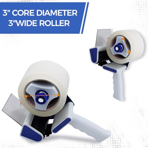 Packing Tape Dispenser Gun - 3 Inch Wide, Handheld Tape Gun with 1 Bonus Clear Packaging Tape, Shipping Tape for Sealing, Storing, and Moving Boxes, 1 Pack
