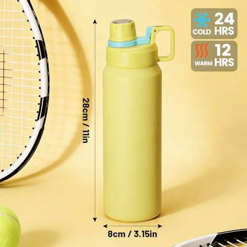 30oz Yellow Insulated Water Bottle with Carry Handle for Gym, Commute - color: Yellow