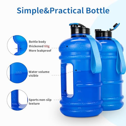 TOOFEEL 2 Liter Water Bottles - Half Gallon BPA Free - Ideal for Gym, Hiking, Running, Cycling - 74 oz Blue Water Bottle - color: Transparent Dark Blue, style: 74 oz water bottle