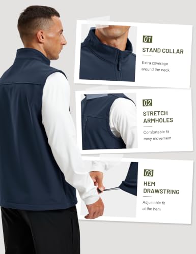 MAGCOMSEN Men's Softshell Golf Vest Outerwear Lightweight Fleece - color: Navy, size: Small