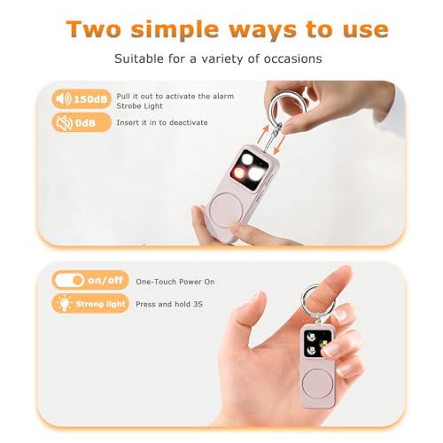 Keychain Personal Safety Alarm for Women, Rechargeable 150dB Alarm with Strobe Light, Pull Pin Emergency Siren for Walking, Running, Night Out, Parking Lots, Travel and Everyday Carry - color: Pink