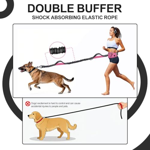 Hands Free Dog Leash with Partitioned Pouch Adjustable Waist Belt, Waist Leash for Dog Walking Running, Dual Handles,for Medium/Large Dogs - color: Pink