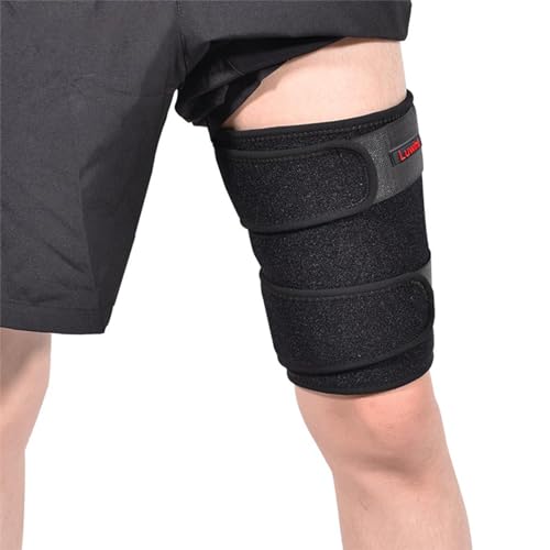 Luwint Youth Small Adult Thigh Hamstring Brace, Adjustable Compression Upper Leg Sleeve Support Wrap for Sprains, Tendinitis, Workout, Pain Relief, Single, Black