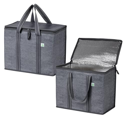 VENO 2 Pack Insulated Grocery Bags, Collapsible Cooler, Hard Bottom, Gray - color: Gray, size: 15.7"W x 12.6"H x 8.7"D - 2 Pack