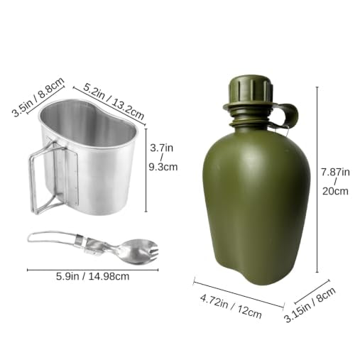 BeGrit Army Canteen Stainless Steel Cup w/Spoon Fork for Backpacking