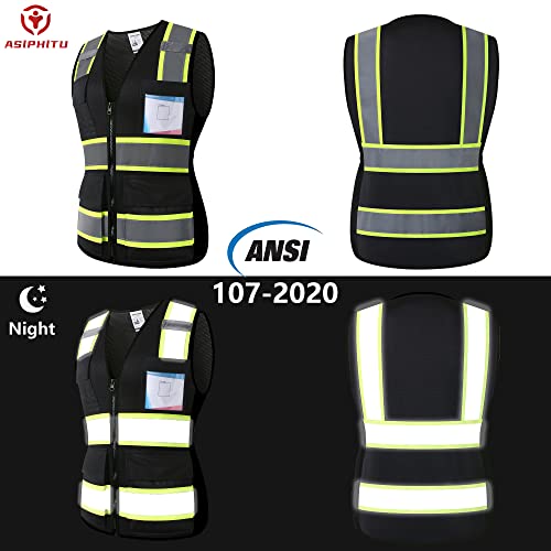 Safety Vest for Men Women Reflective Construction Vest Hi Vis ANSI Standard - color: Black-w, size: Small
